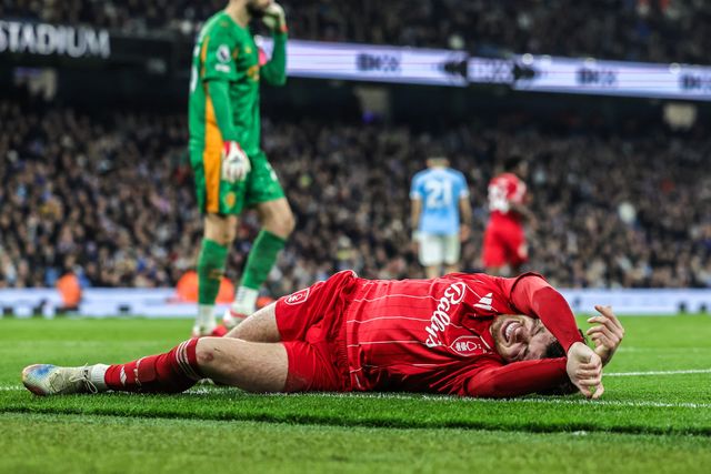 Neco Williams of Nottingham Forest injured during the Premier League match Manchester City vs Nottingham Forest at Etihad Stadium, Manchester, United Kingdom on 04 March 2026

(Photo by Mark Cosgrove/News Images)