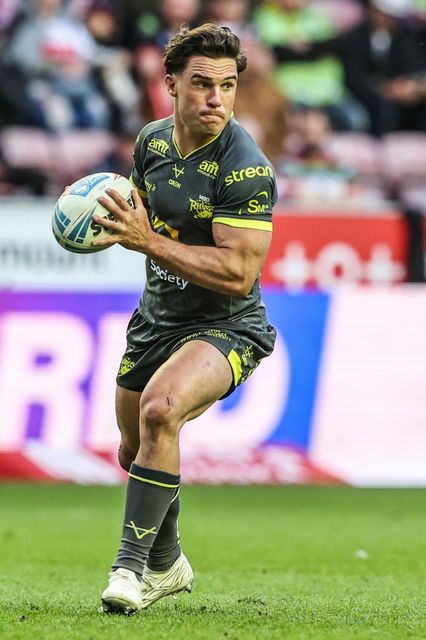 Brodie Croft of Leeds Rhinos during the Betfred Super League round 11 match Wigan Warriors vs Leeds Rhinos at The Brick Community Stadium, Wigan, United Kingdom on 15 May 2026

(Photo by Alfie Cosgrove/News Images)