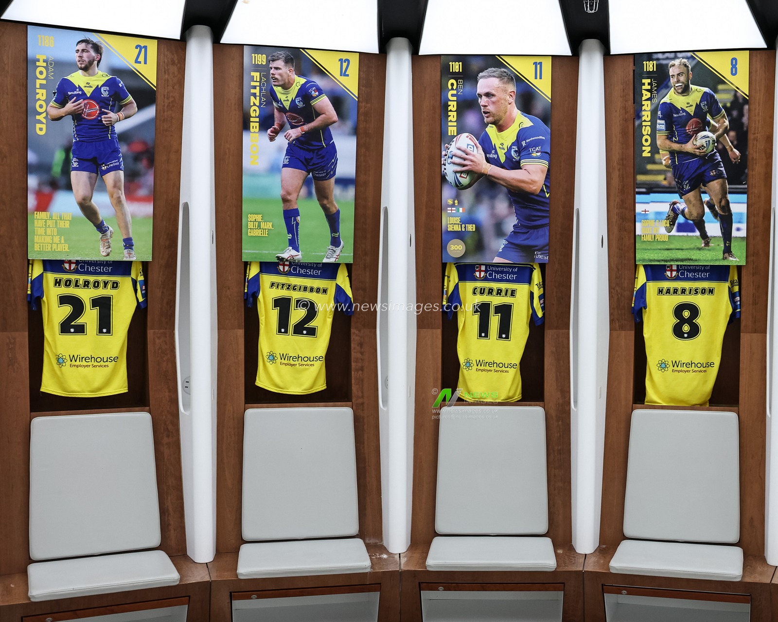 Adam Holroyd of Warrington Wolves Lachlan Fitzgibbon of Warrington Wolves Ben Currie of Warrington Wolves James Harrison of Warrington Wolves shirts in the dressing room during the Betfred Challenge Cup Final Warrington Wolves vs Hull KR at Wembley Stadium, London, United Kingdom, 7th June 2025

(Photo by Mark Cosgrove/News Images)