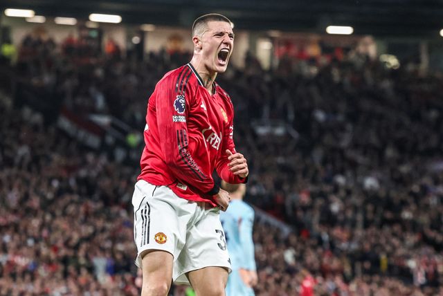 Benjamin Sesko of Manchester United celebrates his goal to make it 2-0 during the Premier League match Manchester United vs Brentford at Old Trafford, Manchester, United Kingdom on 27 April 2026

(Photo by Mark Cosgrove/News Images)