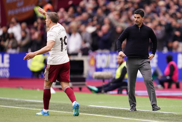 Mikel Arteta manager of Arsenal looks on during the Premier League match West Ham United vs Arsenal at London Stadium, London, United Kingdom on 10 May 2026

(Photo by Harvey Murphy/News Images)