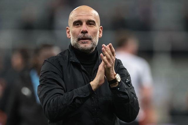 Pep Guardiola manager of Manchester City celebrates the 1-3 win with the traveling fans during the Emirates FA Cup 5th Round  match Newcastle Untied vs Manchester City at St. James's Park, Newcastle, United Kingdom on 07 March 2026

(Photo by Mark Cosgrove/News Images)