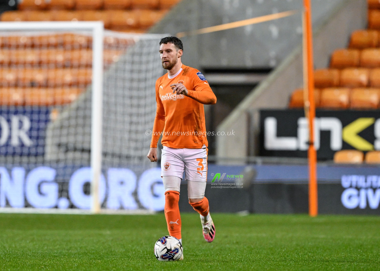 James Husband of Blackpool in action, during the Bristol Street Motors Trophy Semi-Final match Blackpool vs Peterborough United at Bloomfield Road, Blackpool, United Kingdom, 20th February 2024

(Photo by Cody Froggatt/News Images)