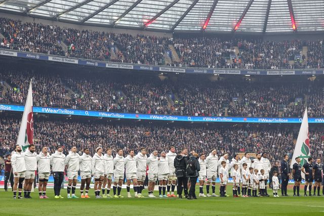 England team sing God save the King during the Quilter Nations Series 2025 match England vs Australia at Allianz Stadium, Twickenham, United Kingdom, 1st November 2025

(Photo by Mark Cosgrove/News Images)

*** GER AUT SUI OUT ***