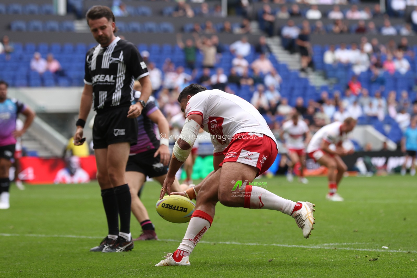 Rhyse Martin of Hull KR goes over for a try during the Betfred Super League Magic Weekend match Hull KR vs Hull FC at Hill Dickinson Stadium, Liverpool, United Kingdom on 04 July 2026

(Photo by Alfie Cosgrove/News Images)