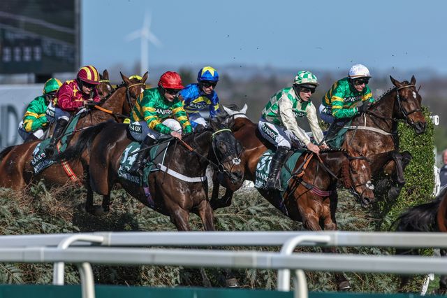 Chantry House ridden by James Bowen and Celebre D'Allen ridden by Micheal Nolan during the Randox Grand National 2025 Day 3 Grand National Day at Aintree Racecourse, Liverpool, United Kingdom, 5th April 2025

(Photo by Mark Cosgrove/News Images)