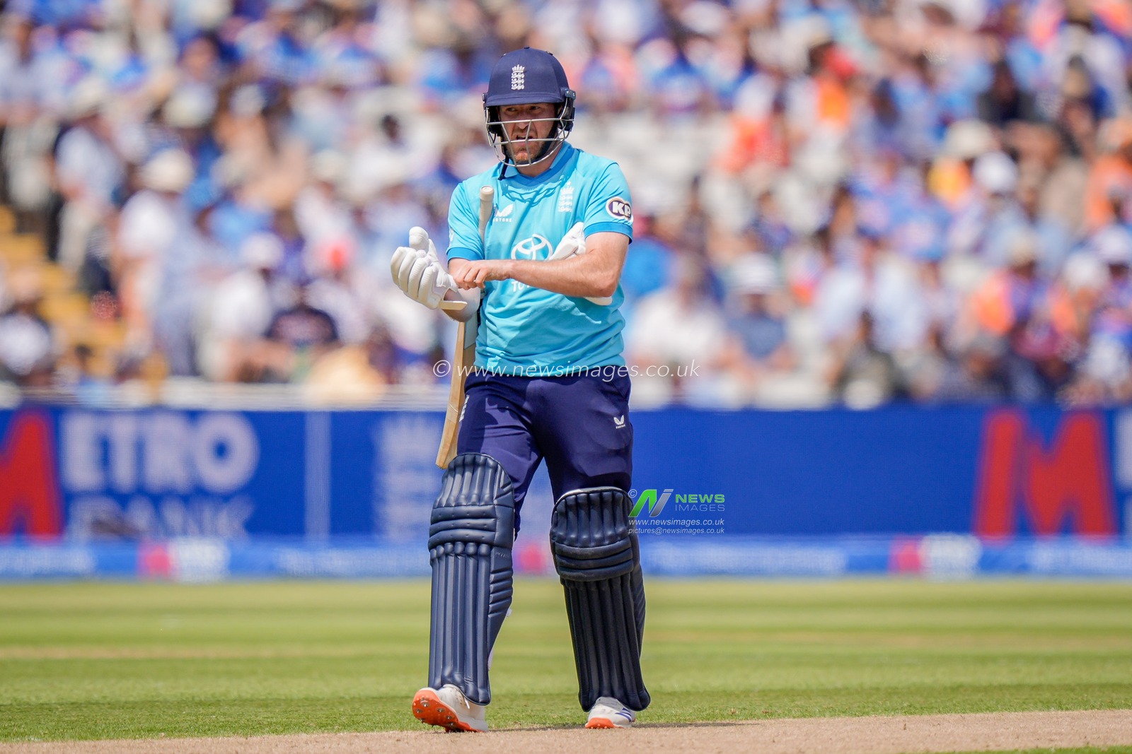 Liam Dawson of England batting during the 1st Metro Bank ODI match England vs India at Edgbaston, Birmingham, United Kingdom on 14 July 2026

(Photo by Maynard Manyowa/News Images)