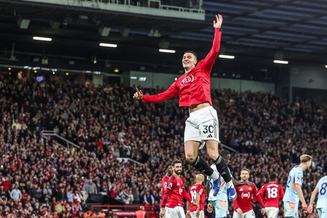Benjamin Sesko of Manchester United celebrates his goal to make it 2-0 during the Premier League match Manchester United vs Brentford at Old Trafford, Manchester, United Kingdom on 27 April 2026

(Photo by Mark Cosgrove/News Images)