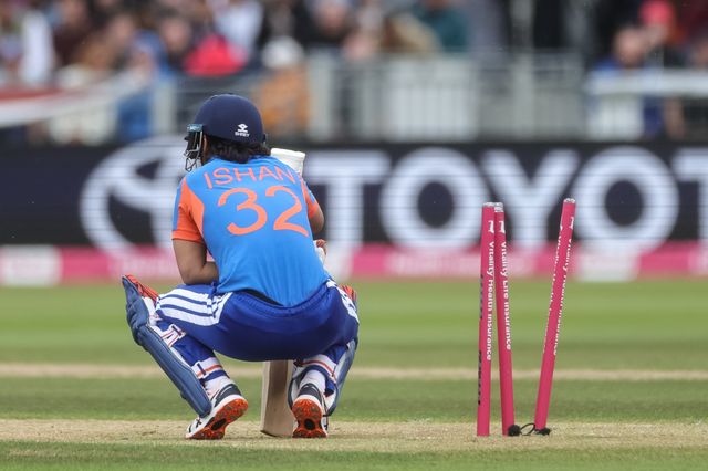 Ishan Kishan of India is rand out by Brook & Butler during the First Vitality T20 International match England vs India at Banks Homes Riverside Stadium, Chester-le-street, United Kingdom on 01 July 2026

(Photo by Mark Cosgrove/News Images)