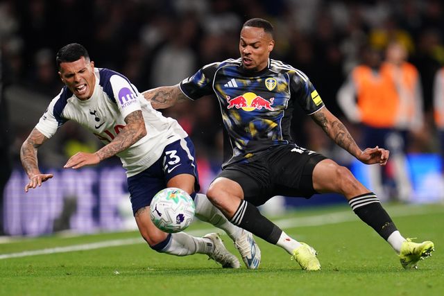 Pedro Porro of Tottenham Hotspur and Lukas Nmecha of Leeds United during the Premier League match Tottenham Hotspur vs Leeds United at Tottenham Hotspur Stadium, London, United Kingdom on 11 May 2026

(Photo by Harvey Murphy/News Images)