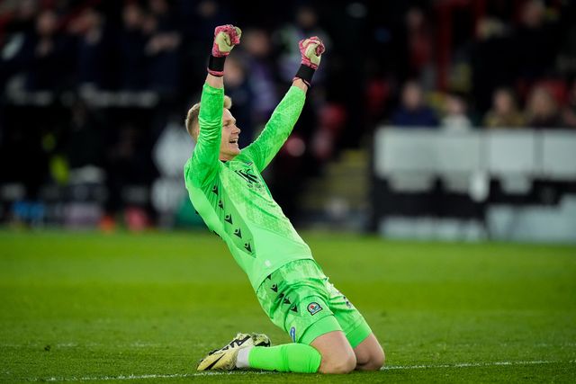 Blackburn Rovers goalkeeper Balazs Toth celebrates his goal to make it  Yuki Ohashi of Blackburn Rovers scoring to make it 0-3 during the Sky Bet Championship match Sheffield United vs Blackburn Rovers at Bramall Lane, Sheffield, United Kingdom on 22 April 2026

(Photo by Maynard Manyowa/News Images)