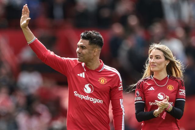 Casemiro of Manchester United is accompanied by his wife Anna Mariana Casemiro as he waves goodbye to Old Trafford during the Premier League match Manchester United vs Nottingham Forest at Old Trafford, Manchester, United Kingdom on 17 May 2026

(Photo by Mark Cosgrove/News Images)