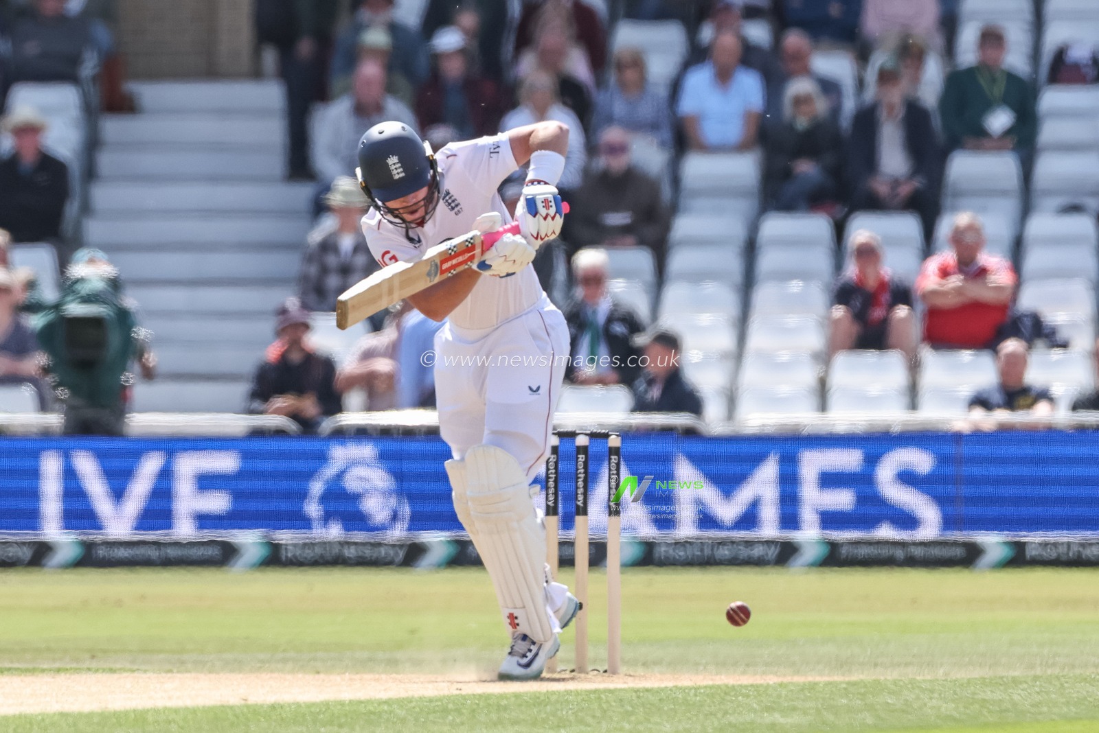 Ollie Pope of England hits the ball for one run and takes England to 500 runs during the Rothesay Test Match Day 2 England vs Zimbabwe at Trent Bridge, Nottingham, United Kingdom, 23rd May 2025

(Photo by Mark Cosgrove/News Images)