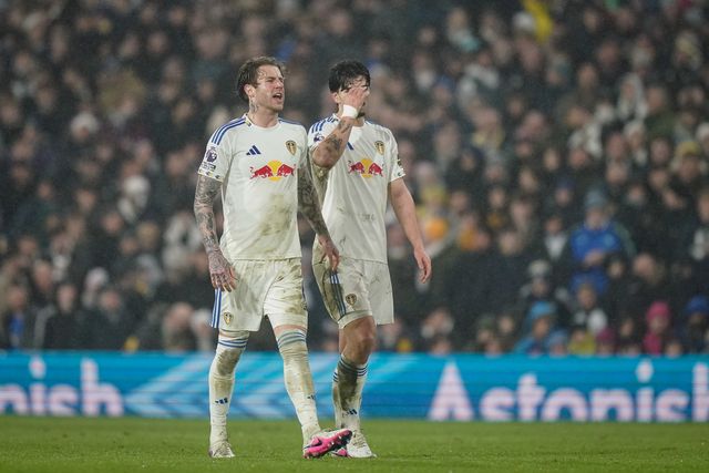 Pascal Struijk of Leeds United and Brenden Aaronson of Leeds United during the Premier League match Leeds United vs Nottingham Forest at Elland Road, Leeds, United Kingdom on 06 February 2026

(Photo by Maynard Manyowa/News Images)