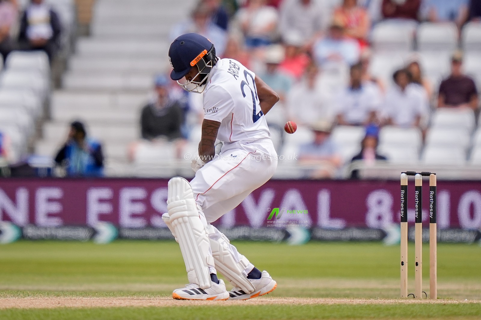 Jofra Archer of England edges the ball to Tom Blundell of New Zealand and is out caught off the bowling of Nathan Smith of New Zealand during the 3rd Rothesay Test Match Day 5 match England vs New Zealand at Trent Bridge, Nottingham, United Kingdom on 29 June 2026

(Photo by Maynard Manyowa/News Images)