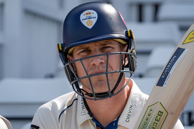 Luis Reece of Derbyshire sits on the bench before walking out to open the batting during the County Championship Division Two Derbyshire vs Northamptonshire day one match at The Central Co-Op County Ground, Derby, United Kingdom on 08 May 2026

(Photo by Maynard Manyowa/News Images)