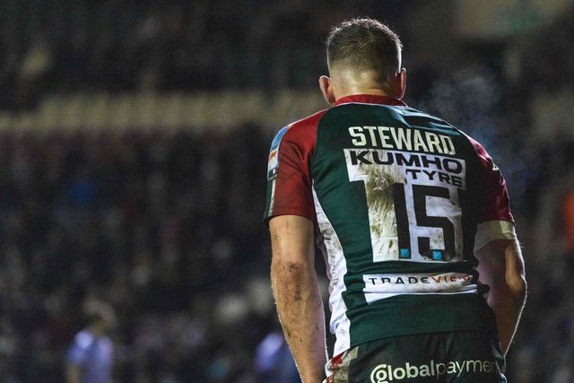 Freddie Steward of Leicester Tigers during the Gallagher Premiership match Leicester Tigers vs Gloucester Rugby at Mattioli Woods Welford Road Stadium, Leicester, United Kingdom, 19th December 2025

(Photo by Craig Evans/News Images)

*** GER AUT SUI OUT ***