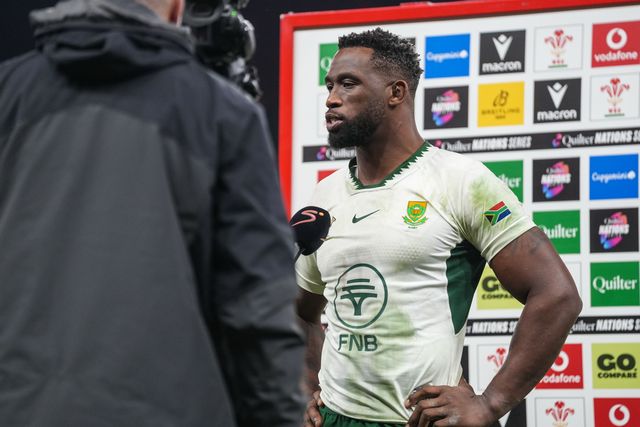 Siya Kolisi of South Africa on tv duties during the Quilter Nations Series 2025 match Wales vs South Africa at Principality Stadium, Cardiff, United Kingdom, 29th November 2025

(Photo by Andrew Lewis/News Images)

*** GER AUT SUI OUT ***
