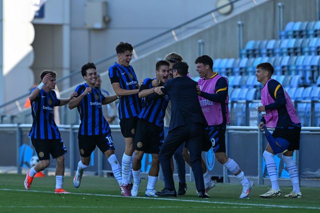 Thomas Berenbruch celebrates his goal to make it 2-4 Inter during the UEFA Youth League match Manchester City vs Inter Milan at Joie Stadium, Manchester, United Kingdom, 18th September 2024

(Photo by Cody Froggatt/News Images)
