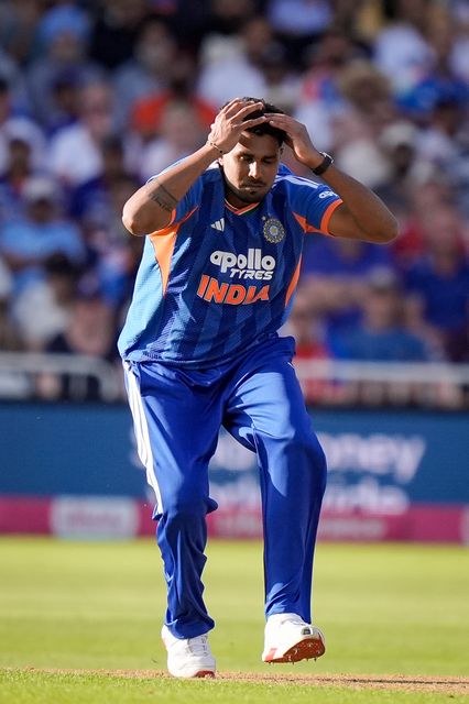 Harshit Rana of India reacts after delivering a hat-rick ball that was hit for 4 during the Third Vitality T20 International match England vs India at Trent Bridge, Nottingham, United Kingdom on 07 July 2026

(Photo by Maynard Manyowa/News Images)