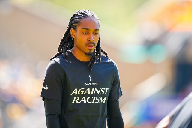 Djed Spence of Tottenham Hotspur in the pregame warmup session  during the Premier League match Wolverhampton Wanderers vs Tottenham Hotspur at Molineux, Wolverhampton, United Kingdom on 25 April 2026

(Photo by Maynard Manyowa/News Images)