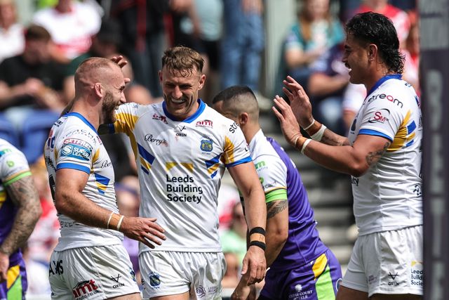 Jarrod O'Connor of Leeds Rhinos celebrates his try during the Betfred Super League Magic Weekend match Leeds Rhinos vs Bradford Bulls at Hill Dickinson Stadium, Liverpool, United Kingdom on 05 July 2026

(Photo by Mark Cosgrove/News Images)