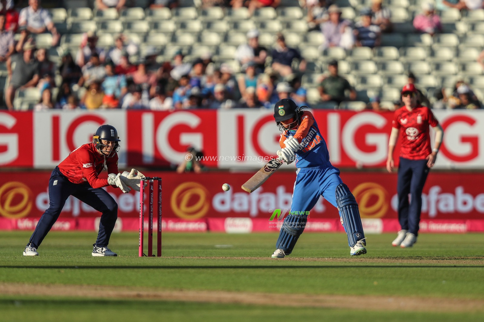 Radha Yadav of India plays a shot during the 5th Vitality IT20 England Women vs India Women at Edgbaston, Birmingham, United Kingdom, 12th July 2025

(Photo by Izzy Poles/News Images)