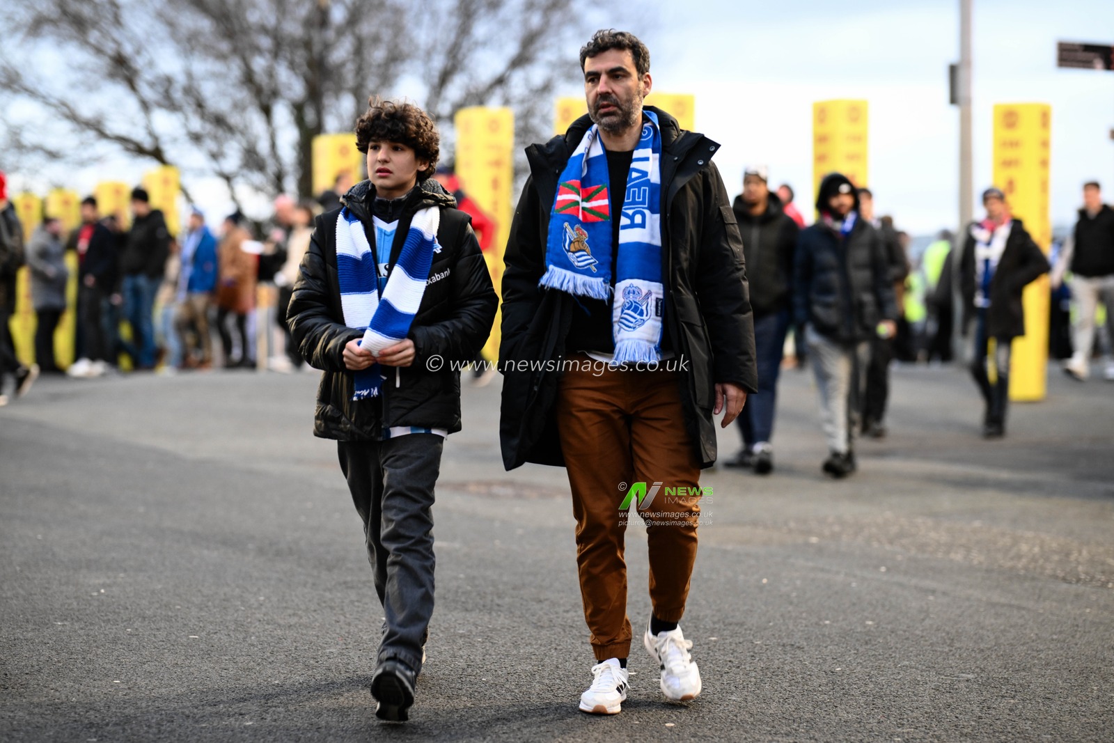 Real Sociedad fans arrive at Old Trafford during the UEFA Europa League Last 16 match Manchester United vs Real Sociedad at Old Trafford, Manchester, United Kingdom, 13th March 2025

(Photo by Craig Thomas/News Images)