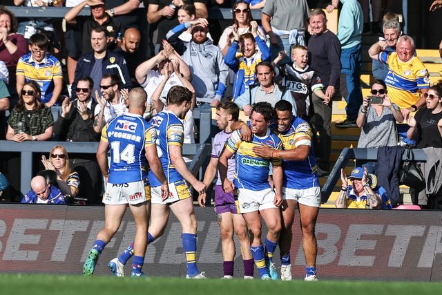 Brodie Croft of Leeds Rhinos celebrates his try during the Betfred Super League Round 14 Leeds Rhinos v Warrington Wolves at Headingley Stadium, Leeds, United Kingdom, 14th June 2025

(Photo by Mark Cosgrove/News Images)