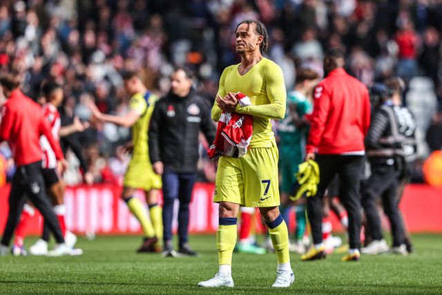 A dejected Xavi Simons of Tottenham Hotspur applauds the fans after the game during the Premier League match Sunderland vs Tottenham Hotspur at Stadium Of Light, Sunderland, United Kingdom on 12 April 2026

(Photo by Alfie Cosgrove/News Images)