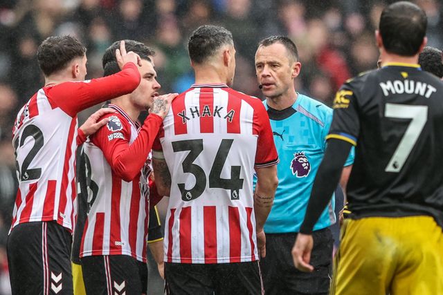 Granit Xhaka of Sunderland appeals to referee Stuart Attwell during the Premier League match Sunderland vs Manchester United at Stadium Of Light, Sunderland, United Kingdom on 09 May 2026

(Photo by Alfie Cosgrove/News Images)