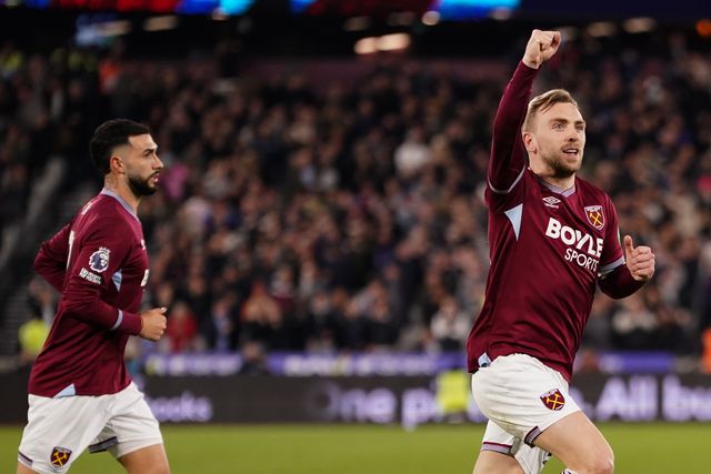 Jarrod Bowen of West Ham United celebrates 1-1 equaliser during the Premier League match West Ham United vs Manchester City at London Stadium, London, United Kingdom on 14 March 2026

(Photo by Harvey Murphy/News Images)