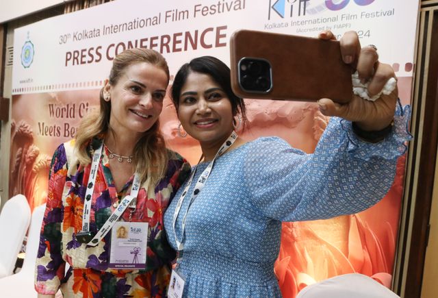 Film director Alessandra Stefani and Actress Deepthi Nirmal at the 30th Kolkata International Film Festival in Kolkata,India on December 10,2024,Pictures by Debajyoti Chakraborty.(Photo: Debajyoti Chakraborty/News Images)
