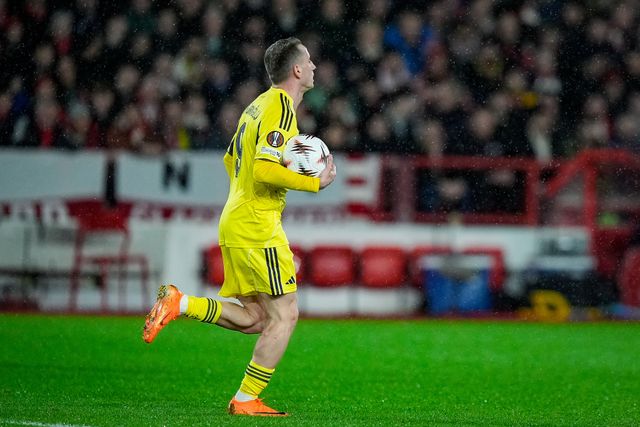Kerem Akturkoglu of Fenerbahce celebrates his goal to make it  0-1 during the UEFA Europa League 
Knockout Round Play-offs match Nottingham Forest vs Fenerbahce at City Ground, Nottingham, United Kingdom on 26 February 2026

(Photo by Maynard Manyowa/News Images)