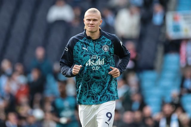 Erling Haaland of Manchester City in the pregame warmup session during the Premier League match Manchester City vs Arsenal at Etihad Stadium, Manchester, United Kingdom on 19 April 2026

(Photo by Mark Cosgrove/News Images)