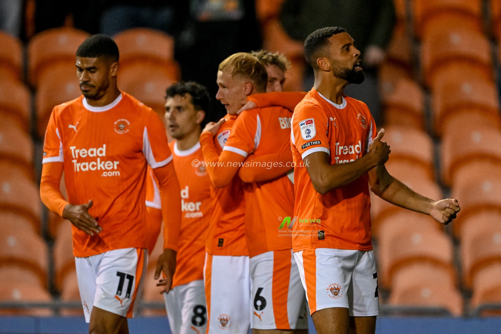 CJ Hamilton of Blackpool  celebrates towards fans with hand on club badge during the Sky Bet League 1 match Blackpool vs Luton Town at Bloomfield Road, Blackpool, United Kingdom, 30th September 2025

(Photo by Adam Gee/News Images)