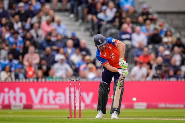 Jod Buttler of England clips the ball to mid wicket and is caught off the bowling of Arshdeep Singh of India during the Second Vitality T20 International match England vs India at Old Trafford, Manchester, United Kingdom on 04 July 2026

(Photo by Maynard Manyowa/News Images)