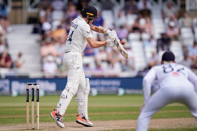Ben Sears of New Zealand hits a four  during the 3rd Rothesay Test Match Day 4 match England vs New Zealand at Trent Bridge, Nottingham, United Kingdom on 28 June 2026

(Photo by Maynard Manyowa/News Images)
