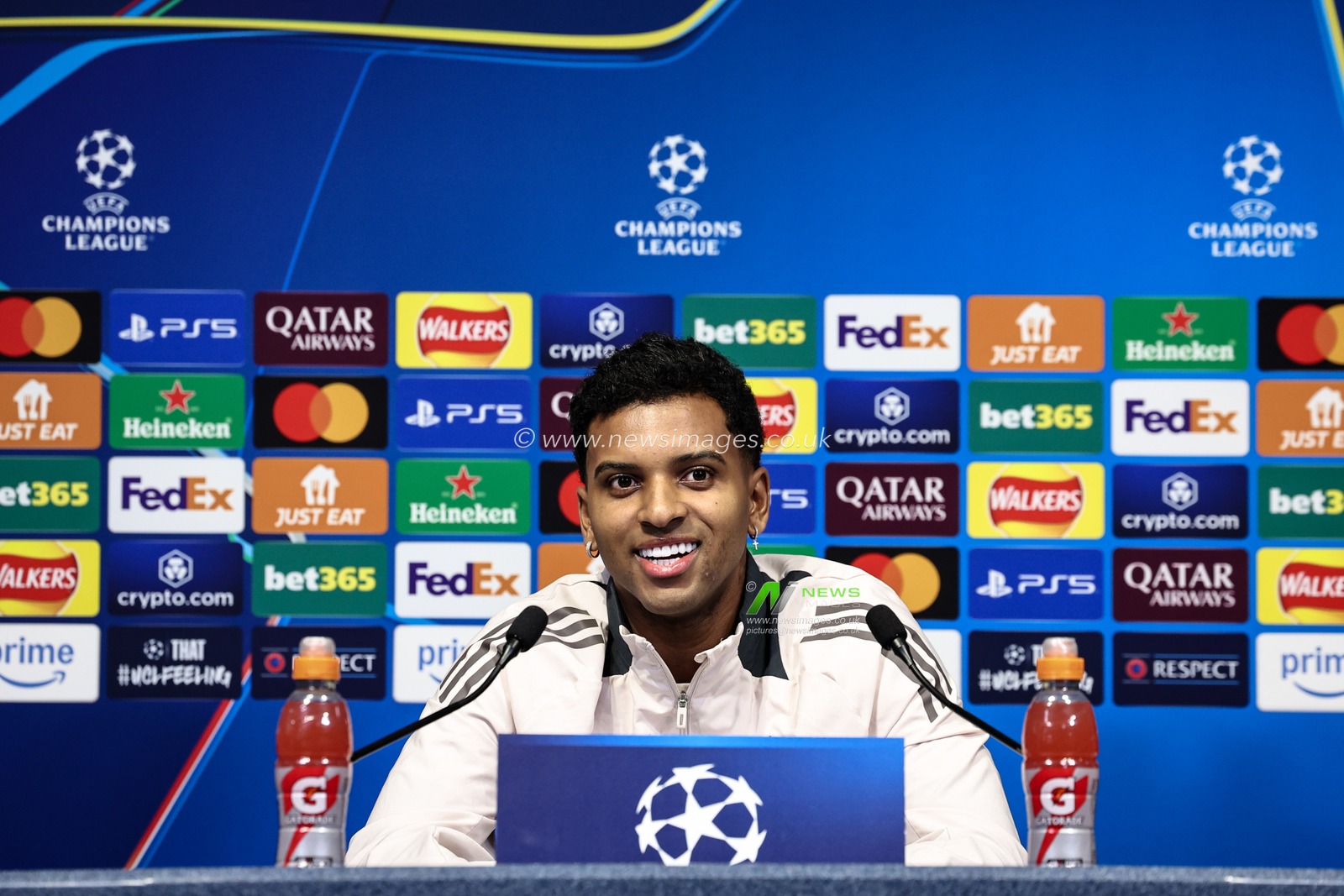 Rodrygo of Real Madrid speaks to the press during the UEFA Champions League Press Conference Manchester City v Real Madrid at Etihad Stadium, Manchester, United Kingdom, 10th February 2025

(Photo by Mark Cosgrove/News Images)