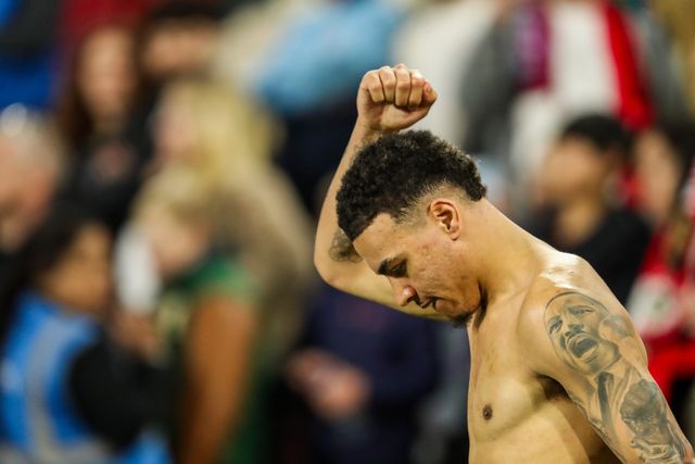 Morgan Rogers of Aston Villa celebrates after the teams victory following the Premier League match Brentford vs Aston Villa at The Gtech Community Stadium, London, United Kingdom, 8th March 2025

(Photo by Izzy Poles/News Images)