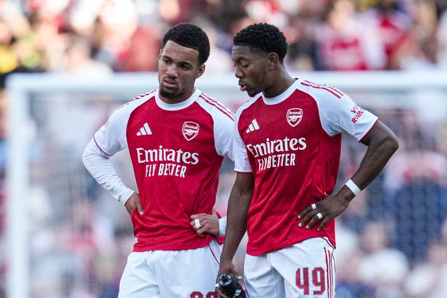 Ethan Nwaneri of Arsenal and Myles Lewis-Skelly of Arsenal during the Pre-season friendly match Arsenal vs Athletic Bilbao at Emirates Stadium, London, United Kingdom, 9th August 2025

(Photo by Harvey Murphy/News Images)