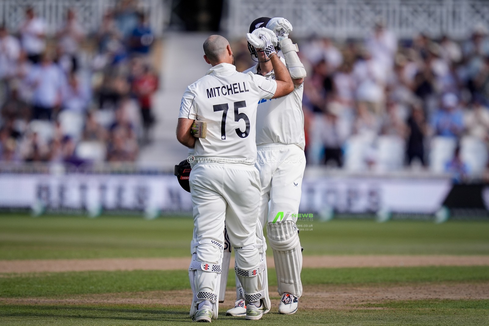 Daryl Mitchell of New Zealand celebrates scoring 100 runs as he reaches his century during the 3rd Rothesay Test Match Day 4 match England vs New Zealand at Trent Bridge, Nottingham, United Kingdom on 28 June 2026

(Photo by Maynard Manyowa/News Images)