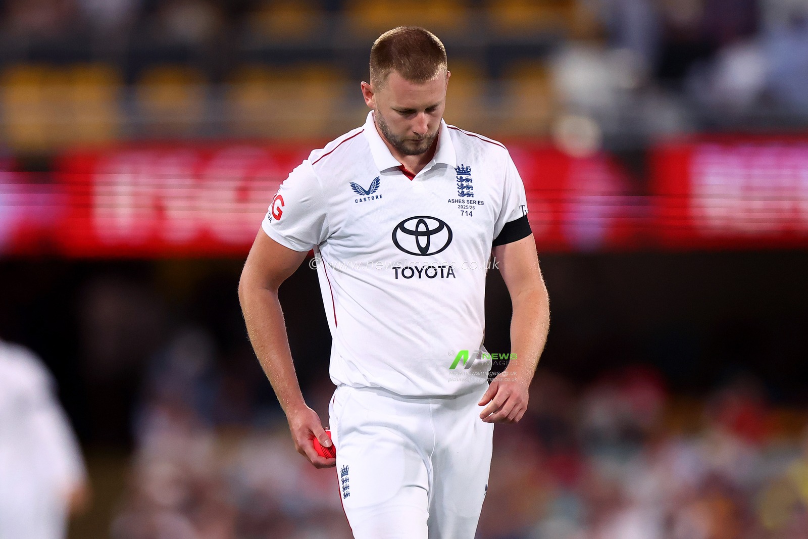 Gus Atkinson of England  looks on during the day 4 of the Second Test in the NRMA Insurance Ashes Series Australia vs England at The Gabba, Brisbane Cricket Ground, Brisbane, Australia, 7th December 2025

(Photo by Pat Hoelscher/News Images)

*** GER AUT SUI OUT ***