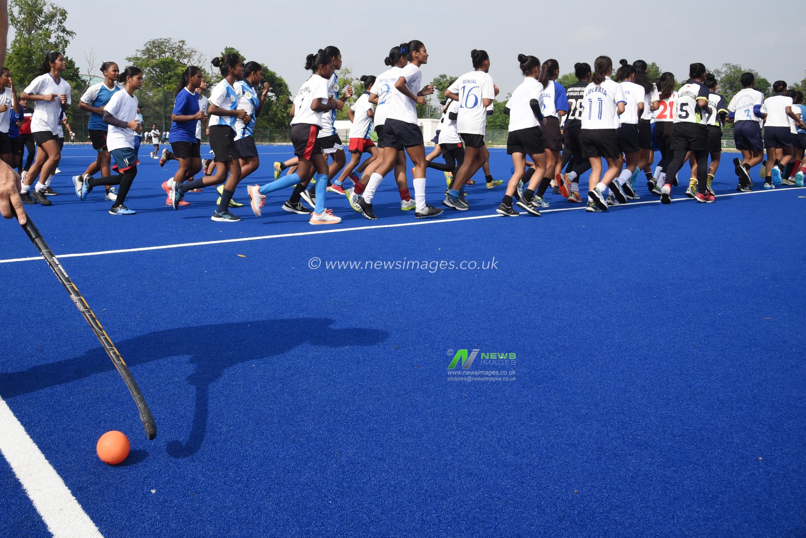 Indian women hockey players warm ups before start the hockey match and celebrate the world Olympic Day in Howrah, West Bengal ,India on June 22,2025.Photo by Debajyoti Chakraborty.(Photo: Debajyoti Chakraborty/News Images)