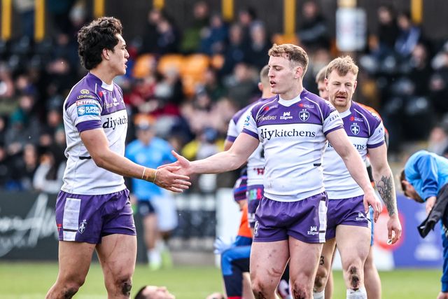 Isaiah Vagana of Wakefield Trinity speaks to Jake Trueman of Wakefield Trinity during the Betfred Super League round 7 match Castleford Tigers vs Wakefield Trinity at OneBore Stadium, Castleford, Untied Kingdom on 05 April 2026

(Photo by Alfie Cosgrove/News Images)