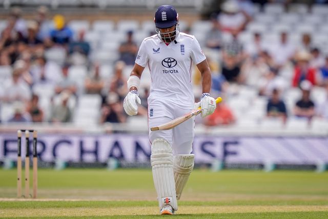 A dejected Emilio Gay of England walks off after being dismissed out caught by Tom Blundell of New Zealand off the bowling of Nathan Smith of New Zealand during the 3rd Rothesay Test Match Day 5 match England vs New Zealand at Trent Bridge, Nottingham, United Kingdom on 29 June 2026

(Photo by Maynard Manyowa/News Images)