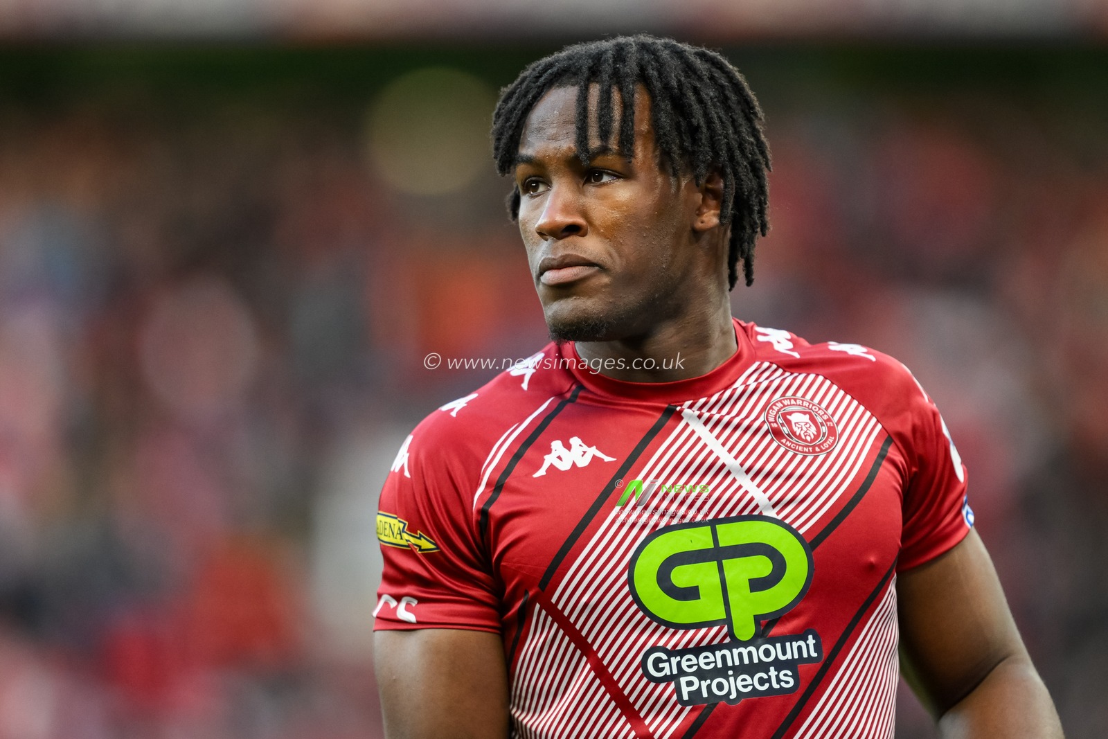 Junior Nsemba of Wigan Warriors warms up prior to the Betfred Super League Grand Final match Wigan Warriors vs Hull KR at Old Trafford, Manchester, United Kingdom, 12th October 2024

(Photo by Craig Thomas/News Images)