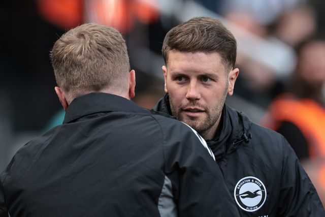 Eddie Howe manager of Newcastle United greats Fabian Hurzeler manager of Brighton & Hove Albion  during the Premier League match Newcastle Untied vs Brighton & Hove Albion at St. James's Park, Newcastle, United Kingdom on 02 May 2026

(Photo by Mark Cosgrove/News Images)