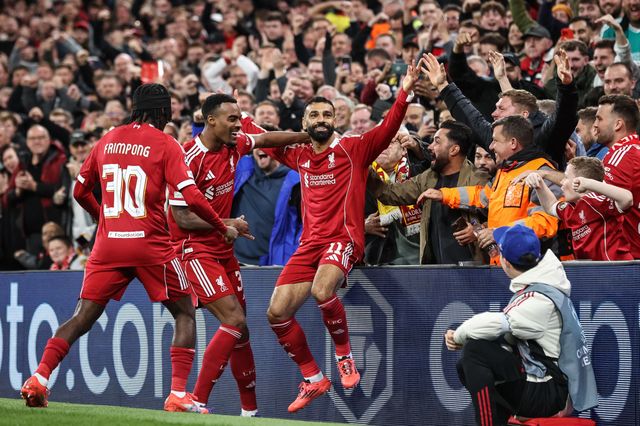 Mohamed Salah of Liverpool celebrates his goal to make it 2-0 during the UEFA Champions League, League Stage Liverpool vs Atletico Madrid at Anfield, Liverpool, United Kingdom, 17th September 2025

(Photo by Alfie Cosgrove/News Images)
