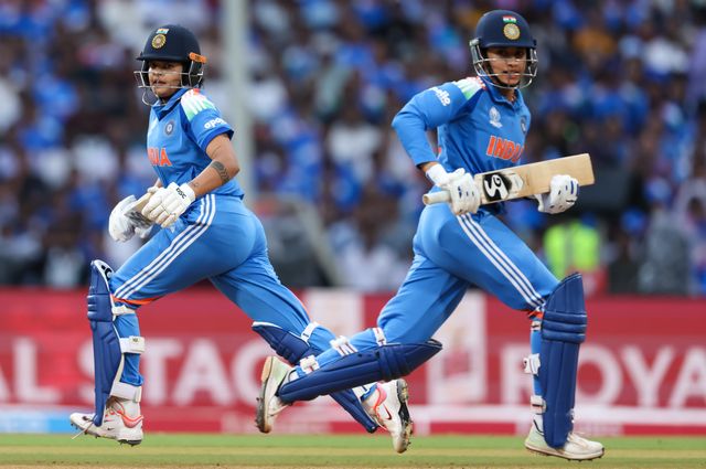 Shafali Verma of India and Smriti Mandhana  of India during the ICC Women's ODI Cricket World Cup Final 2025 session India Women vs South Africa Women at Dr. D.Y. Patil Sports Academy, Navi Mumbai, India, 2nd November 2025

(Photo by Shubhajit Roy Karmakar/News Images)